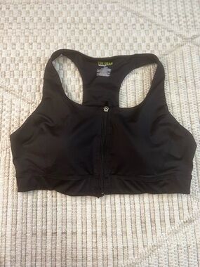 Tek Gear Black Front Zip High Impact Sports Bra Racerback Size Large